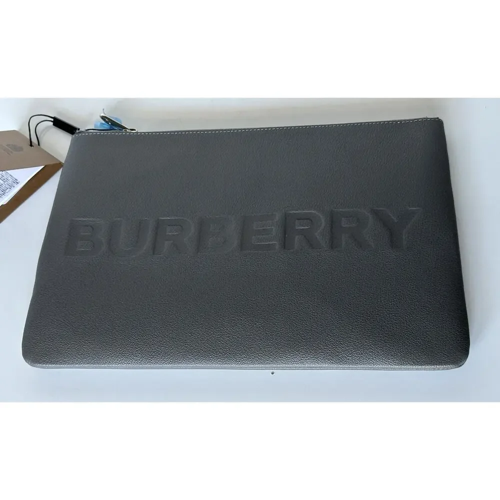 Burberry Charcoal Grey Leather Case Clutch 80528841 NWT $550